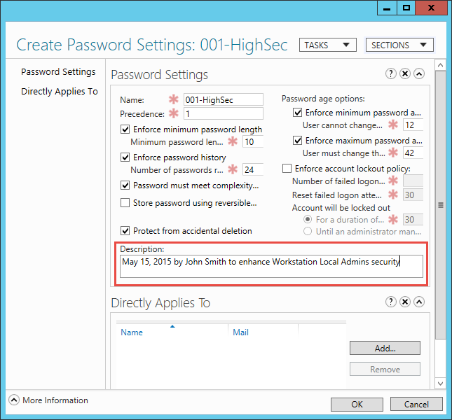 FineGrained Password Policy in Windows 2012 R2